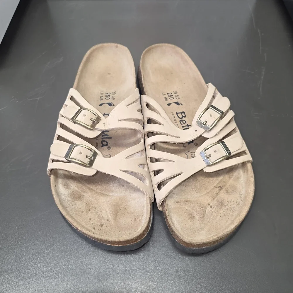 Birkenstocks Betula Sandals Women 8 Beige Leather Slide Buckle Comfort - Picture 7 of 11